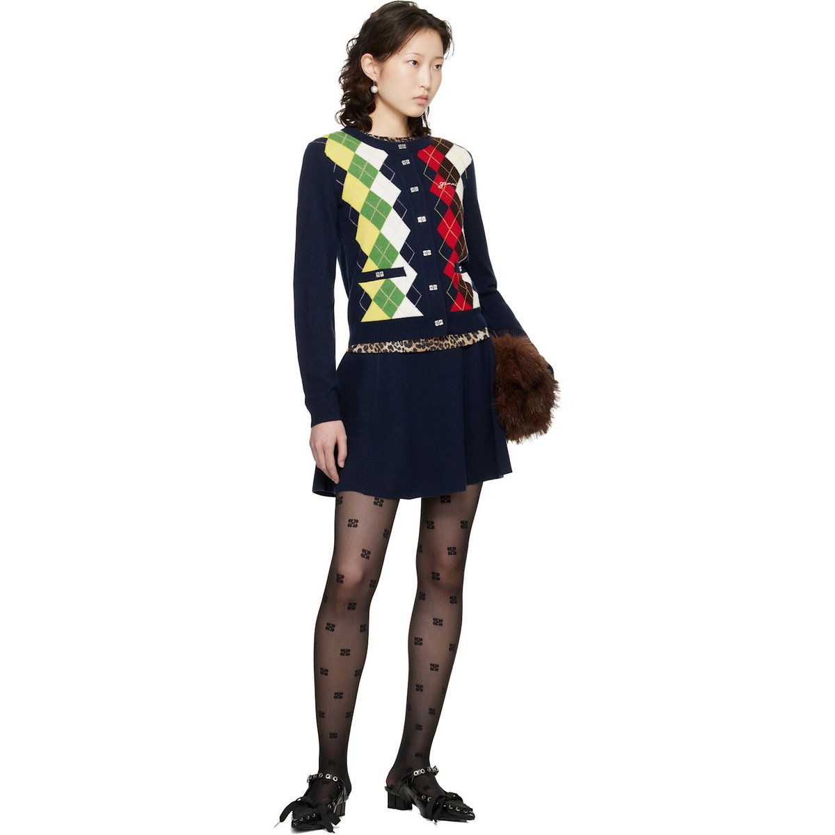 GANNI Navy Cashmere Wool Miniskirt
