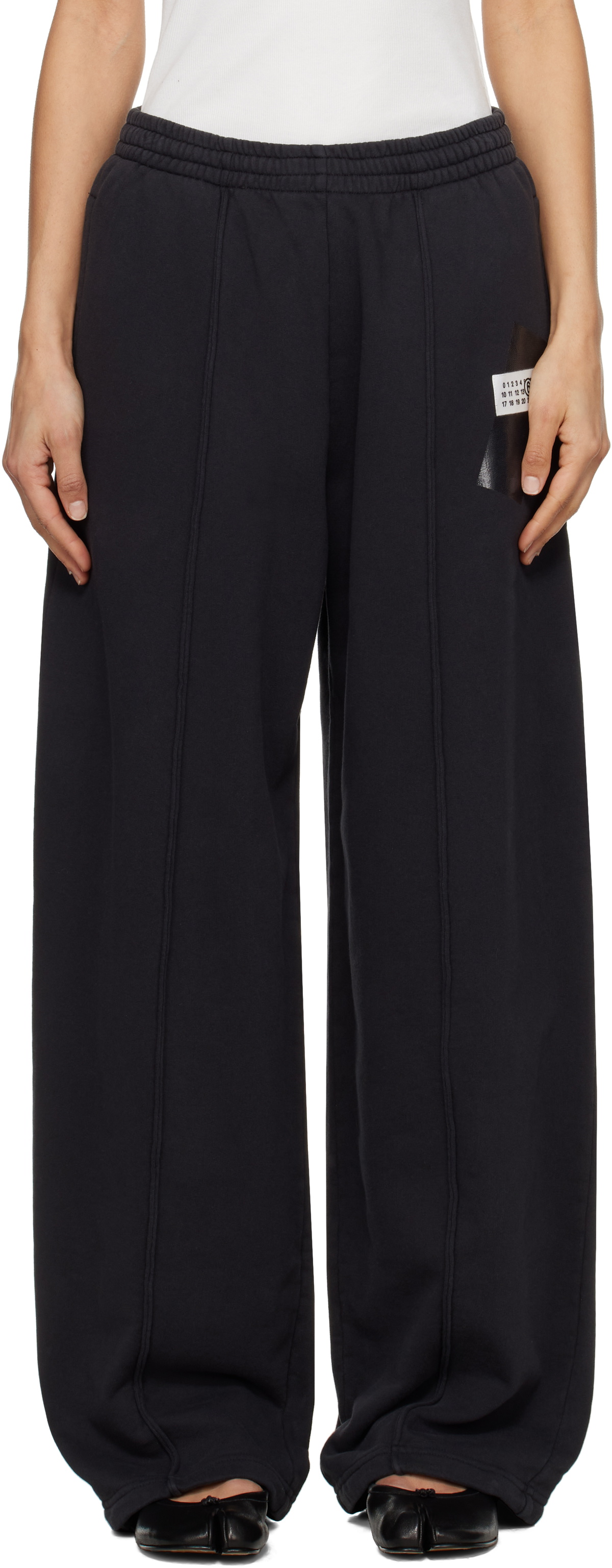 MM6 Maison Margiela Black Unbrushed Taped Logo Lounge Pants