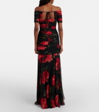 Carolina Herrera Floral ruched off-shoulder silk chiffon gown