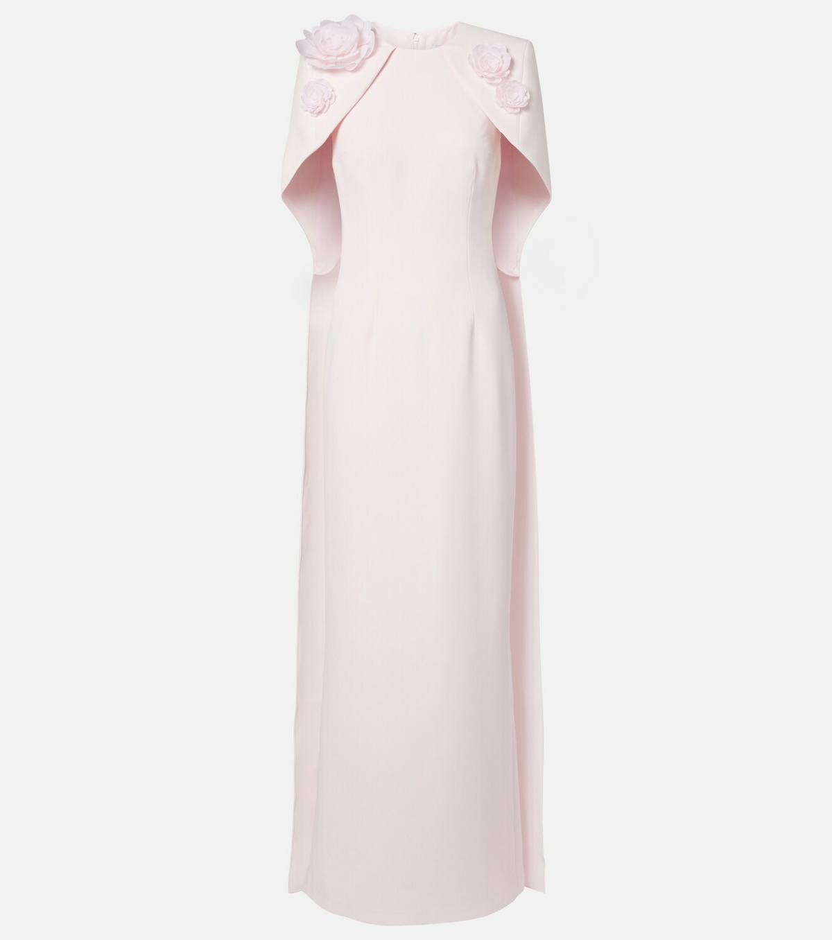 Safiyaa Lennox floral-appliqué caped crêpe gown