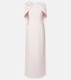 Safiyaa Lennox floral-appliqué caped crêpe gown