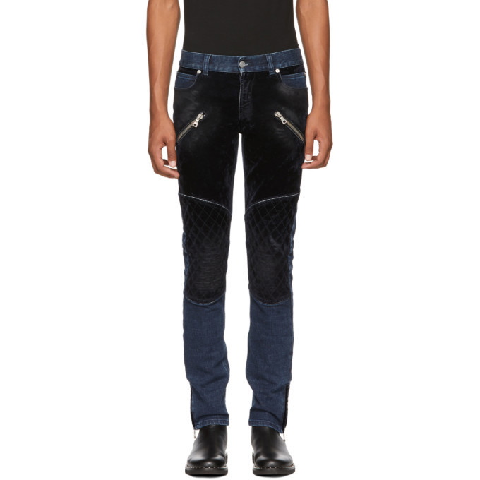 Photo: Balmain Blue Denim and Velvet Jeans