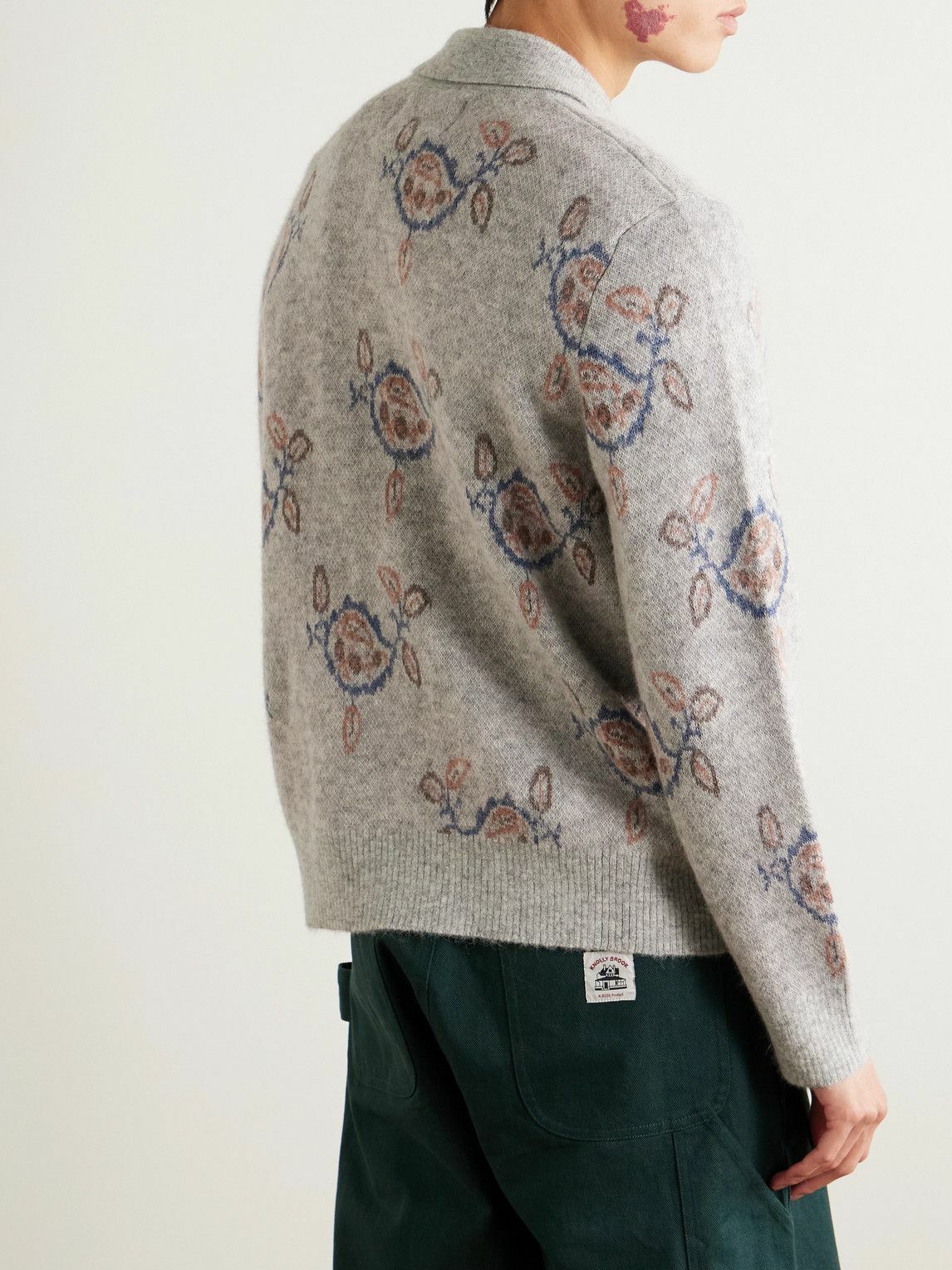 Corridor - Maya Jacquard-Knit Baby Alpaca-Blend Polo Sweater - Gray