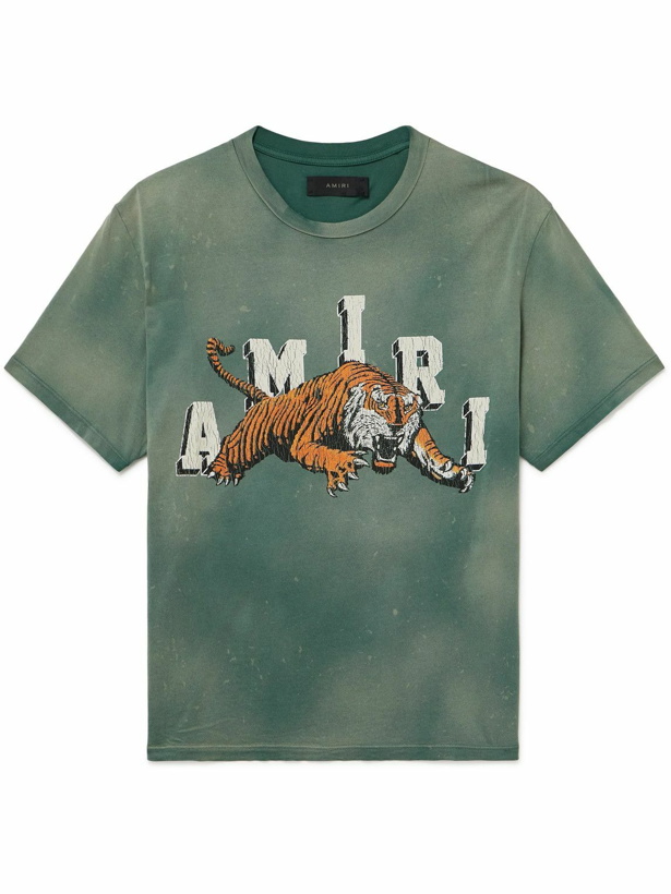 Photo: AMIRI - Logo-Print Distressed Cotton-Jersey T-Shirt - Green