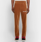 Palm Angels - Webbing-Trimmed Logo-Print Cotton-Blend Corduroy Sweatpants - Men - Tan