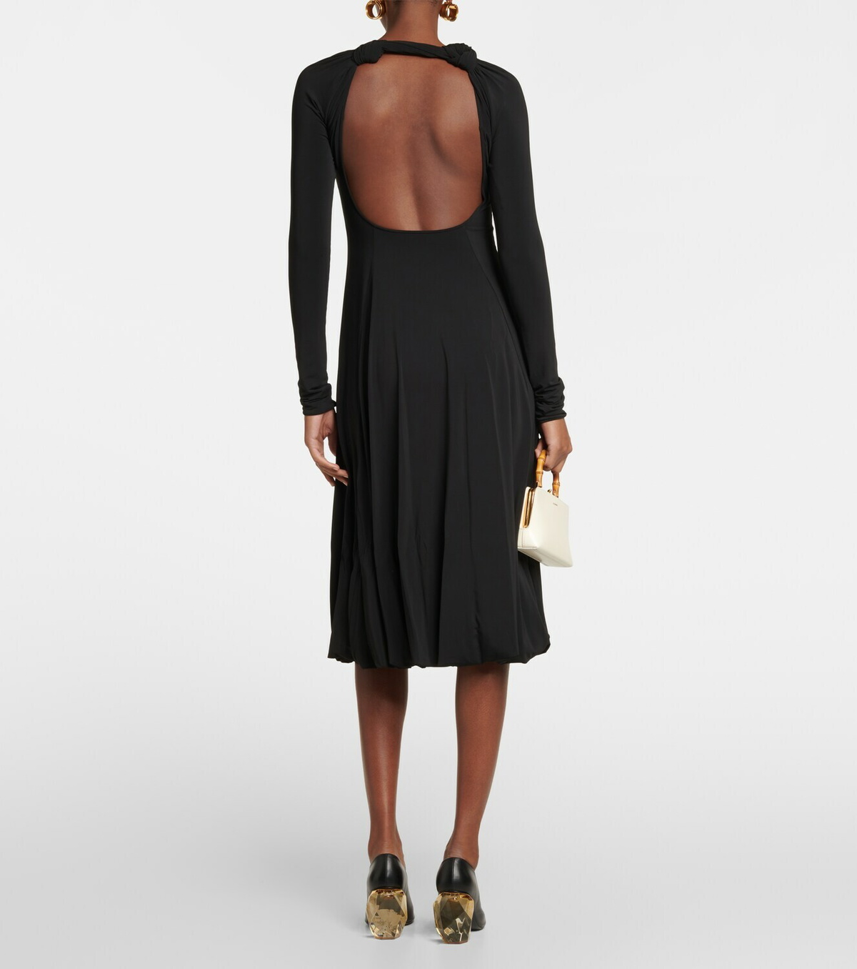 cowl collared jersey dress Norma Kamali 3/4 Sleeve Cowl Flared Dress