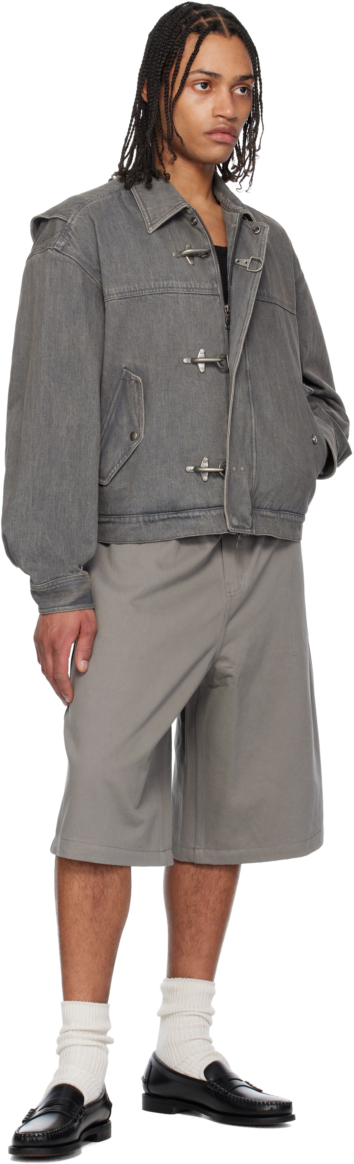 COOR Gray Raw Cut Easy Bermuda Shorts