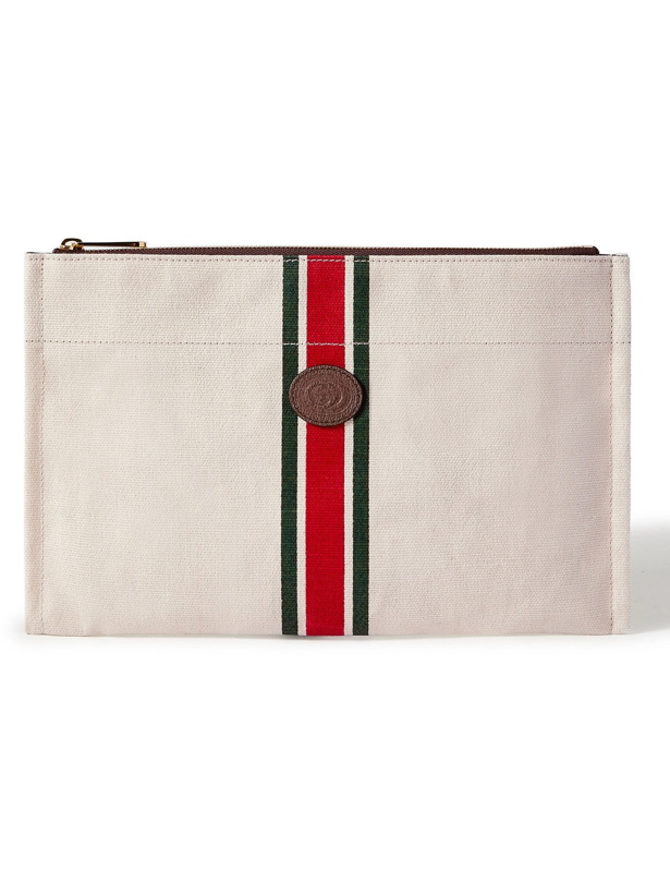 Photo: GUCCI - Leather-Trimmed Striped Canvas Pouch