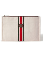 GUCCI - Leather-Trimmed Striped Canvas Pouch