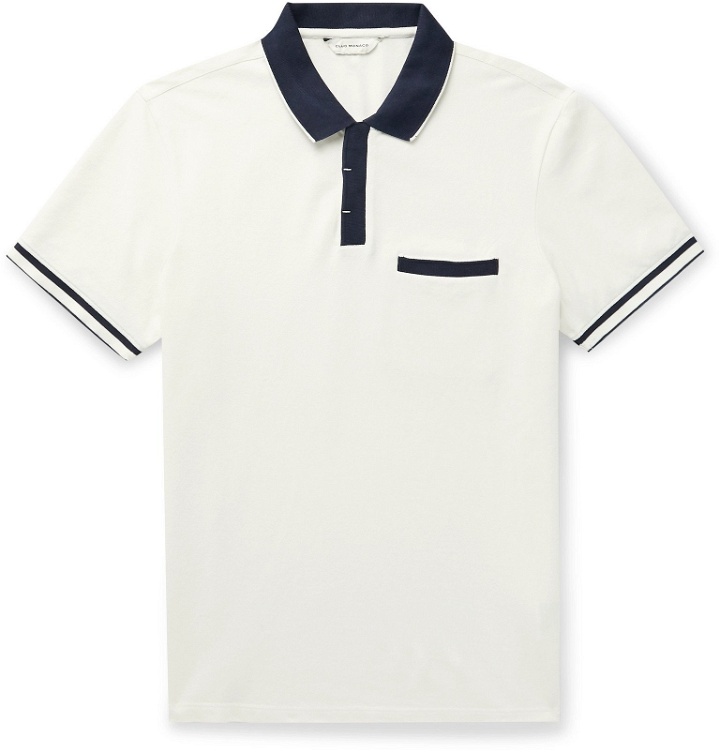 Photo: Club Monaco - Two-Tone Cotton-Blend Piqué Polo Shirt - White