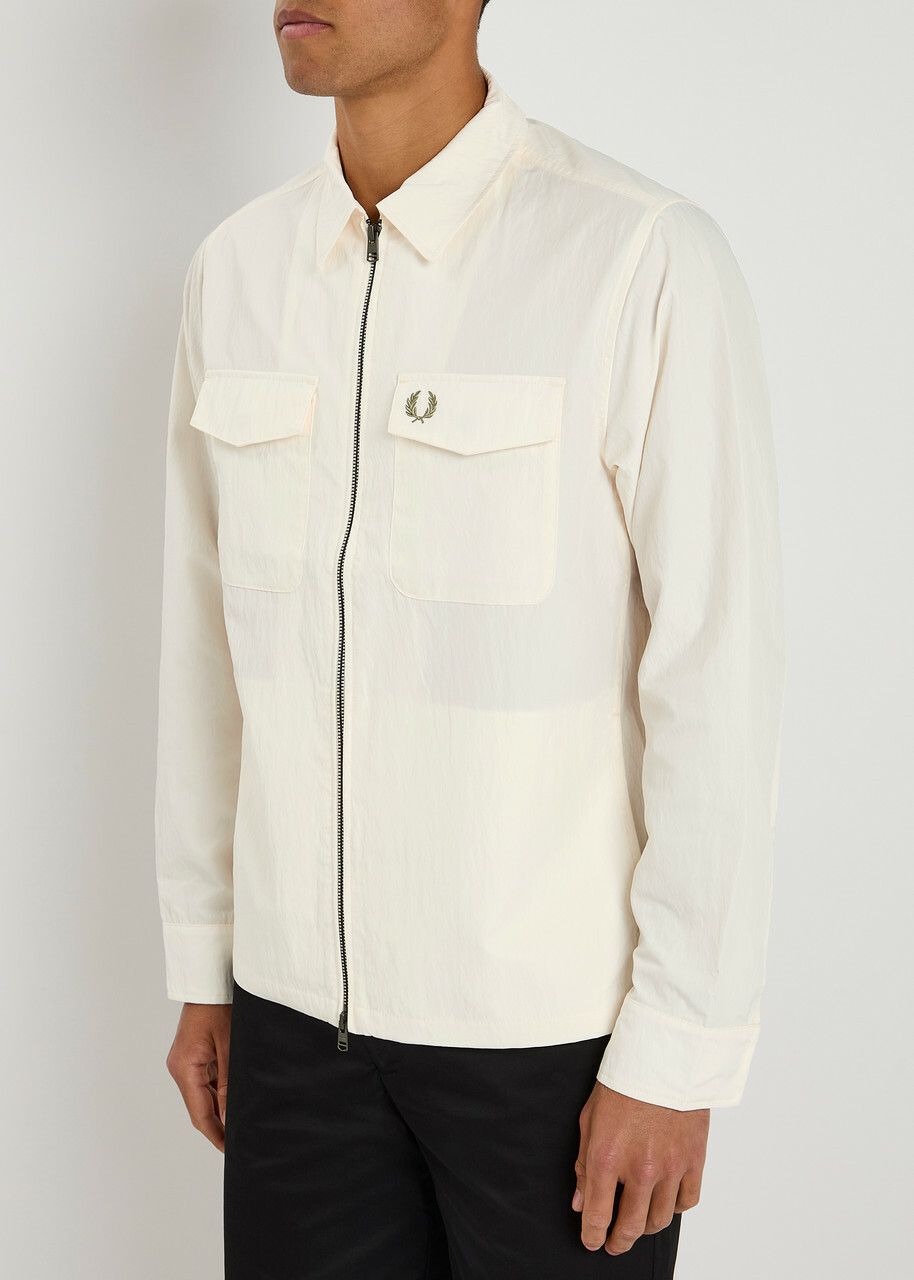 Fred Perry Logo-embroidered Crinkled Shell Overshirt Cream