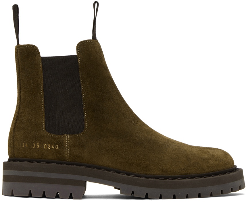 Photo: Common Projects Taupe Stamped Chelsea Boots