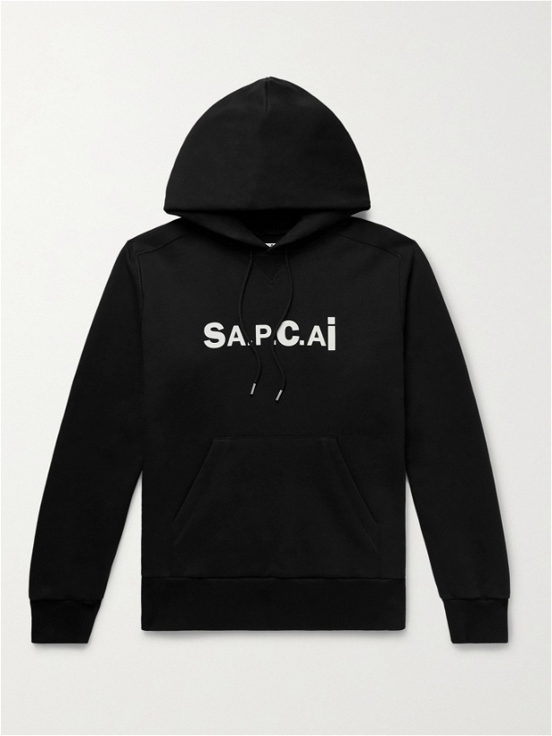 Photo: A.P.C. - Sacai Taiyo Zip-Detailed Logo-Print Loopback Cotton-Jersey Hoodie - Black - XL