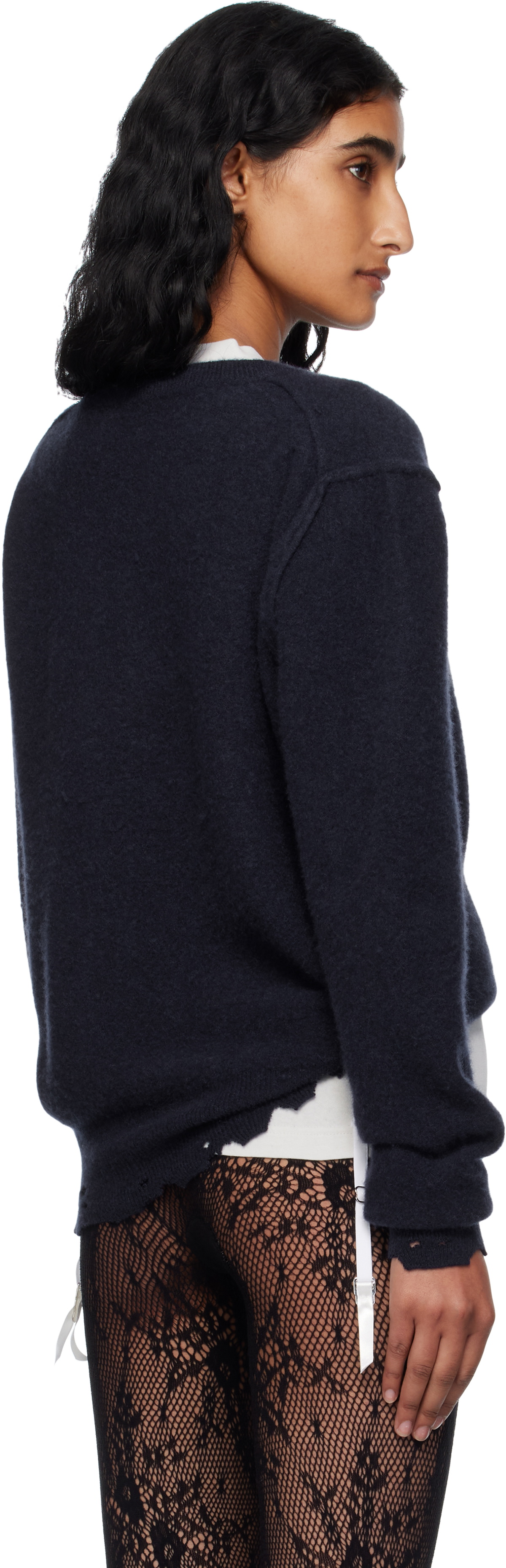 Balenciaga Navy Laurel Classic Inside-Out V-Neck Sweater