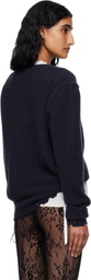 Balenciaga Navy Laurel Classic Inside-Out V-Neck Sweater