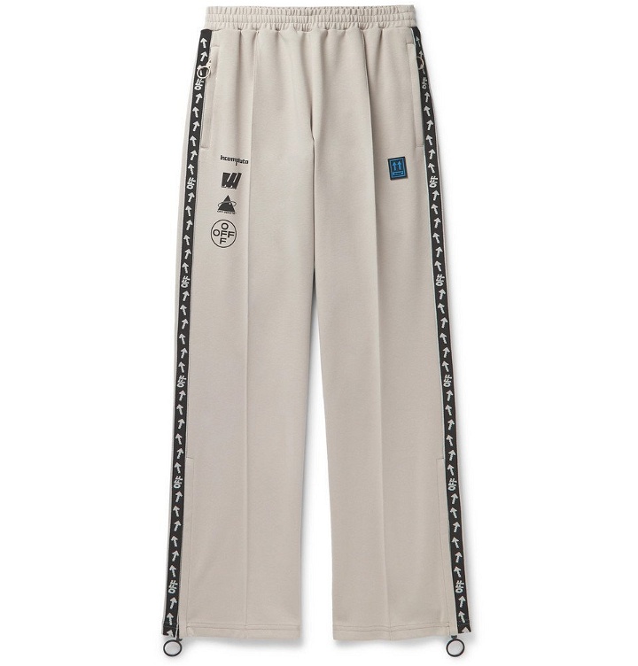 Photo: Off-White - Glittered Webbing-Trimmed Cotton-Blend Track Pants - Beige