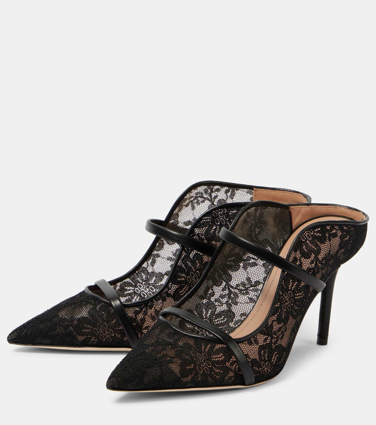 Malone Souliers Maureen 85 leather-trimmed lace mules