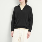Auralee Men's Cashmere Silk Knit Skipper Polo in Black