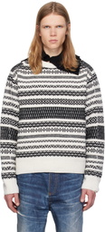 Andersson Bell White & Black Nordic Crewneck Sweater