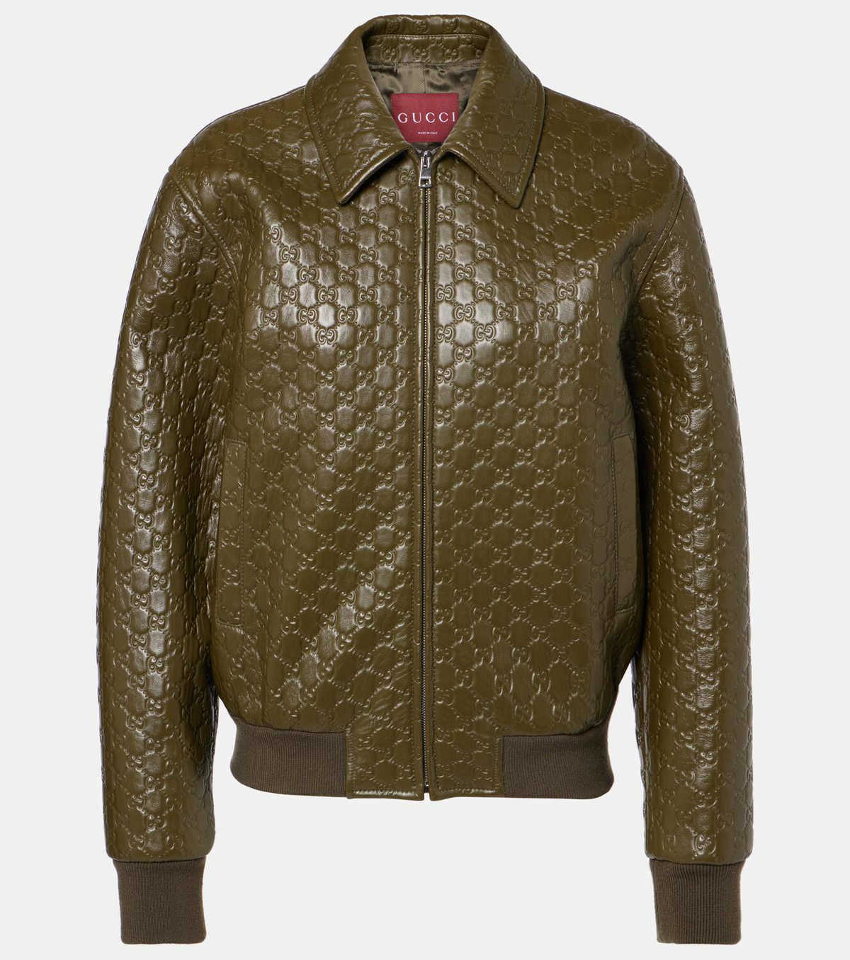 Gucci GG embossed leather bomber jacket