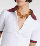 Gucci Web Stripe cotton-blend lace polo shirt