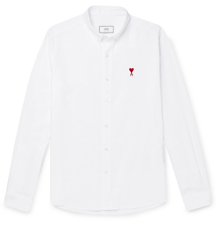 Photo: AMI - Slim-Fit Logo-Appliquéd Button-Down Collar Cotton Oxford Shirt - White
