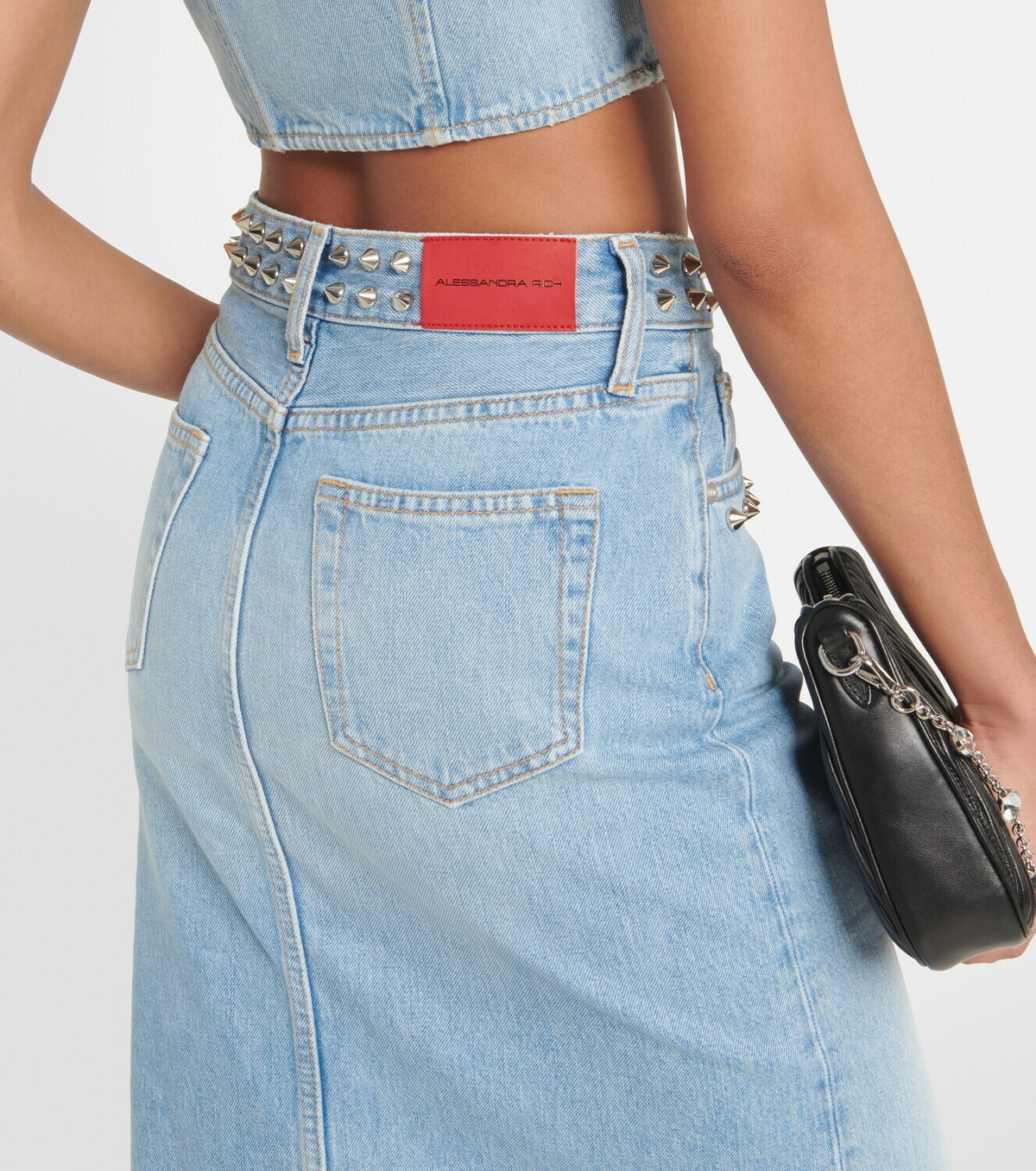 Alessandra Rich Studded denim maxi skirt