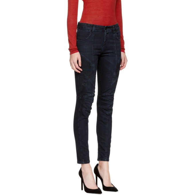Pierre Balmain Blue Ribbed Biker Jeans