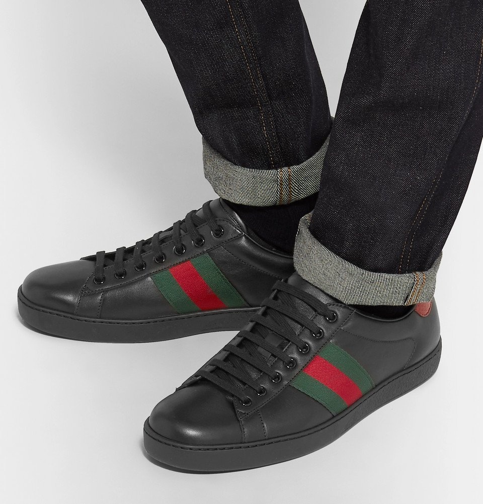 lyserød Mars for meget Gucci - Ace Snake-Trimmed Leather Sneakers - Men - Black Gucci