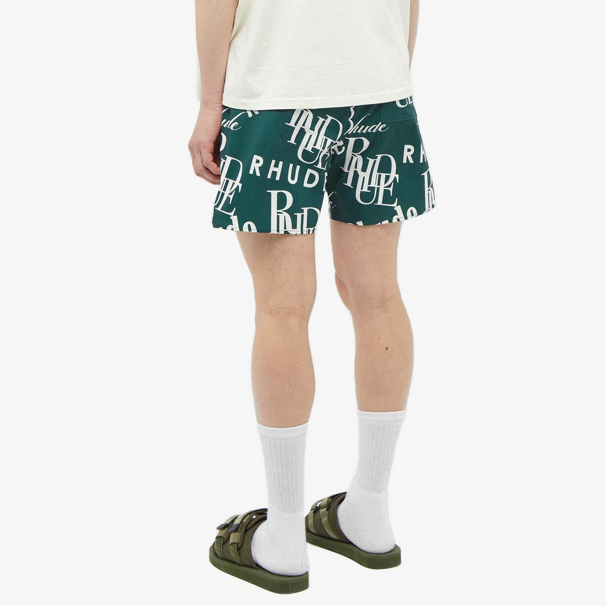 Rhude Men's Logomania Swim Short in Forest/Cream
