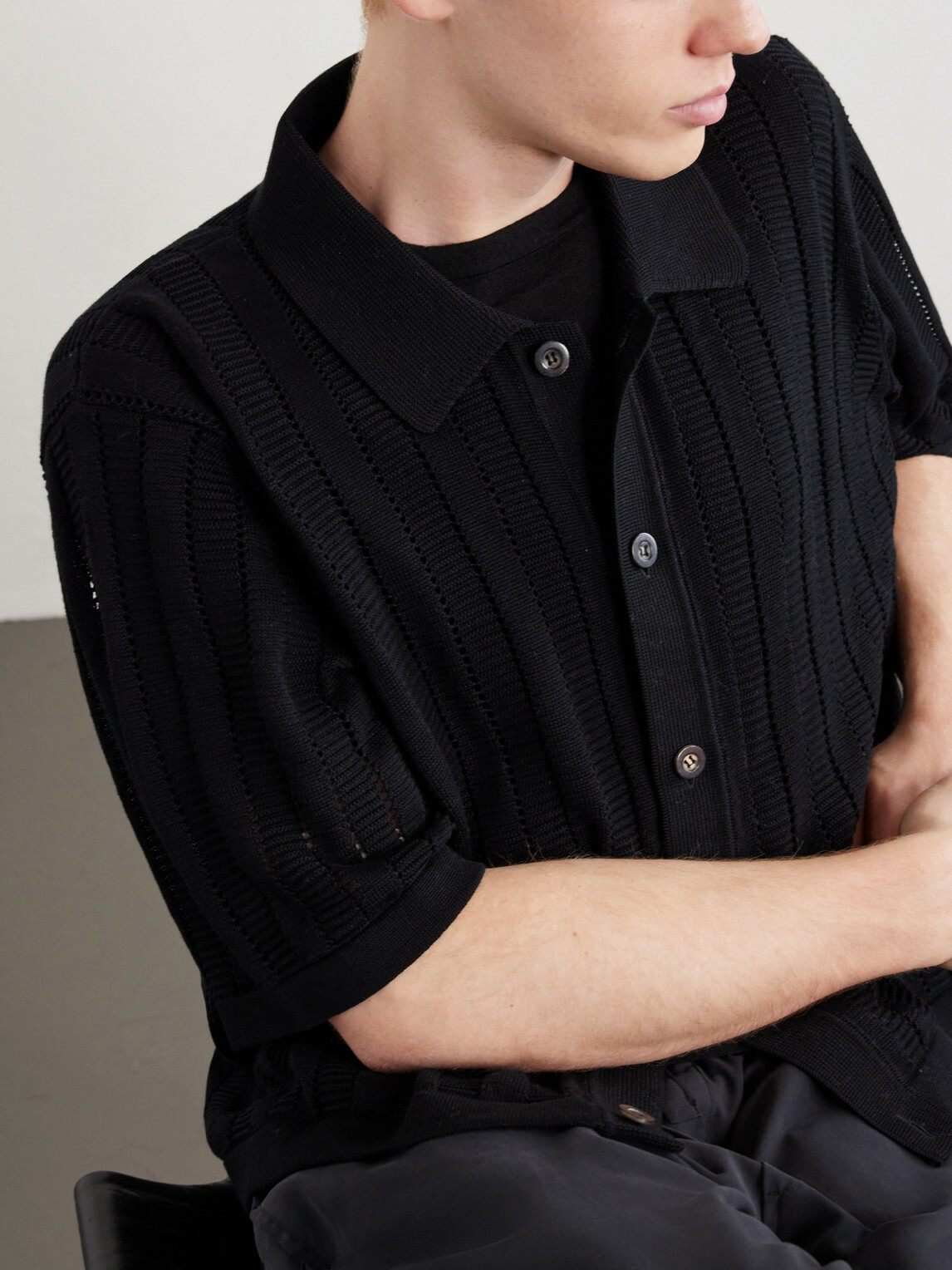 Corridor - Pointelle-Knit Cotton Shirt - Black
