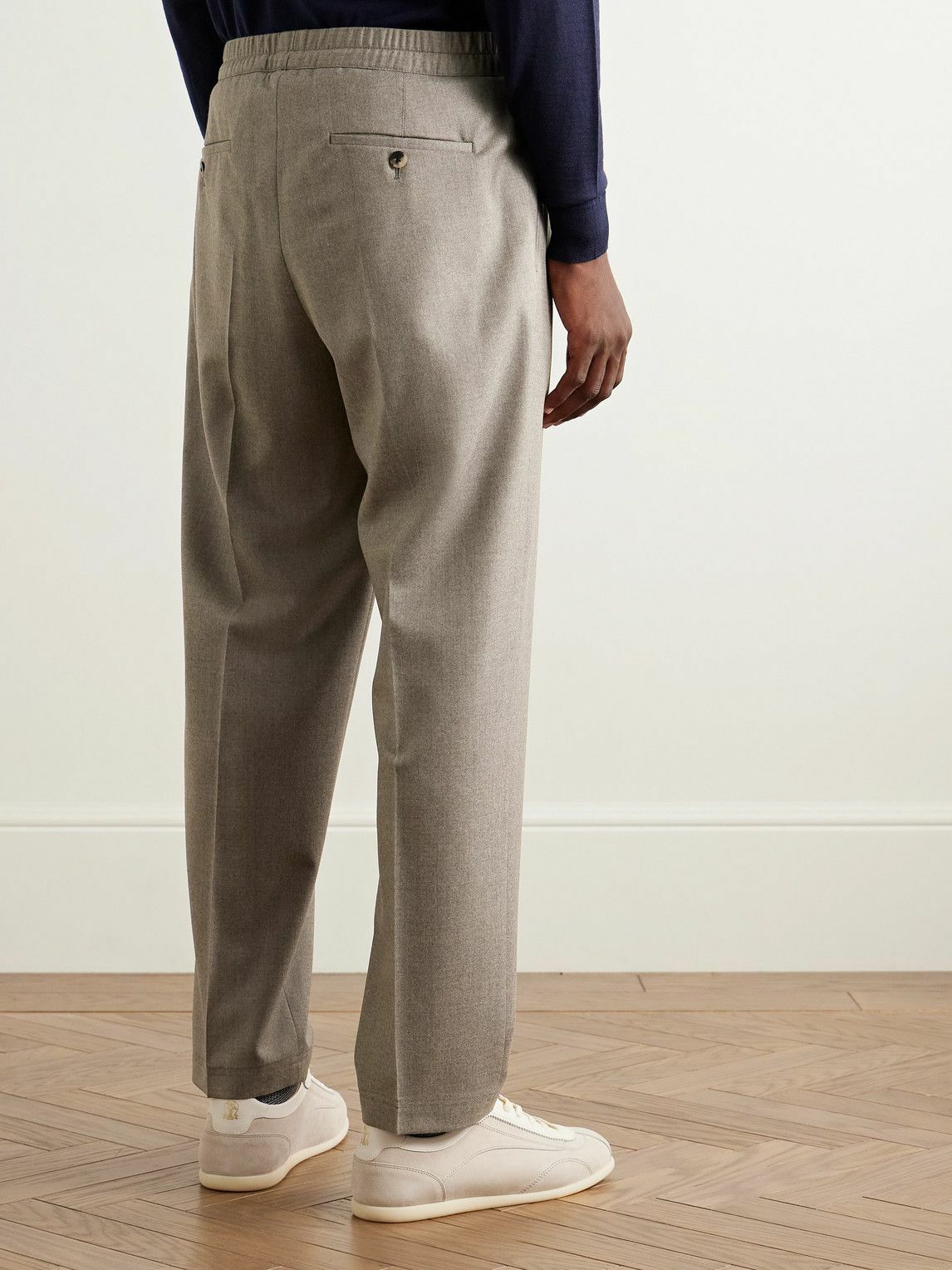 Caruso - Slim-Fit Pleated Wool Drawstring Trousers - Brown