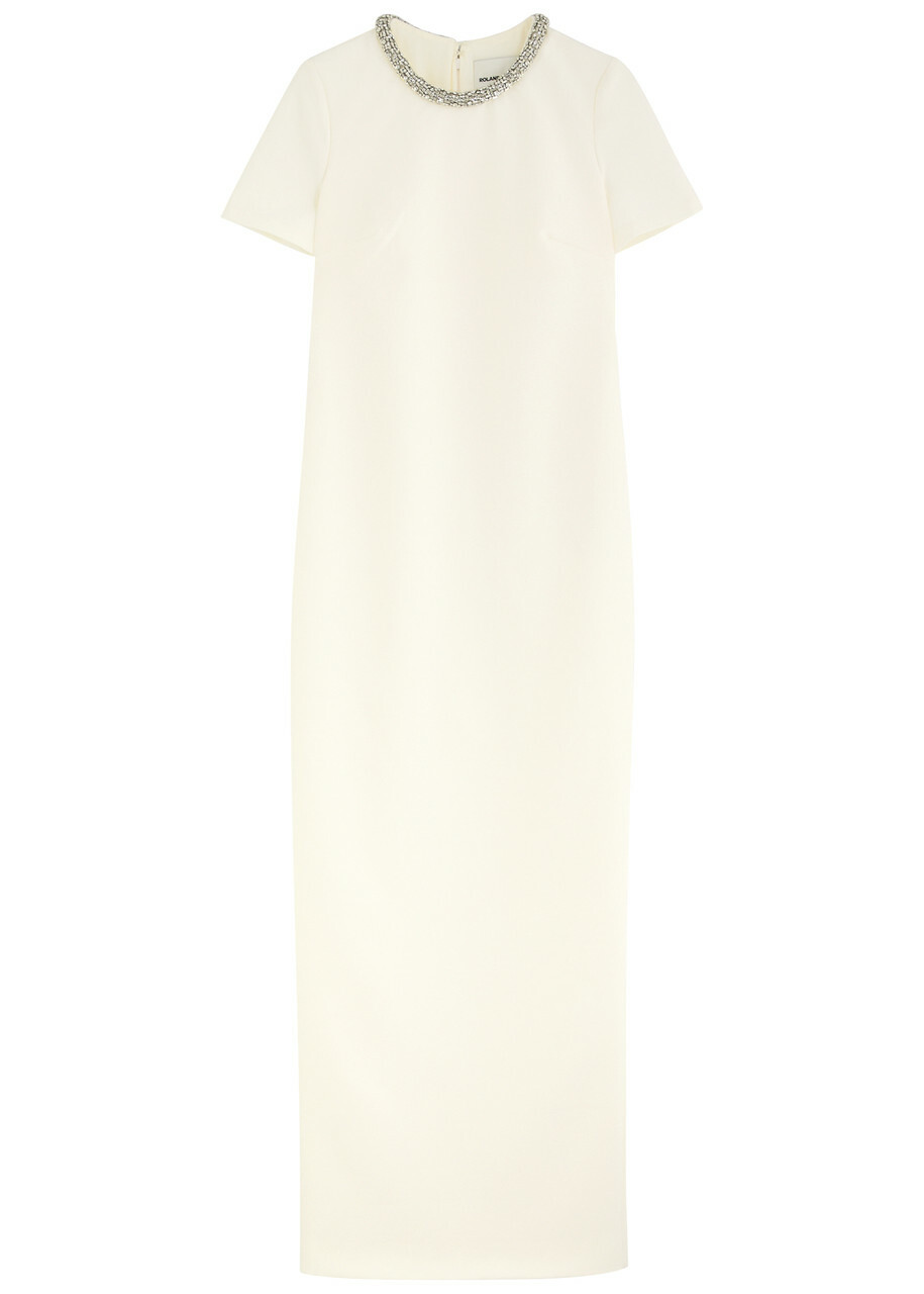 Roland Mouret Crystal-embellished Crepe Maxi Dress Cream