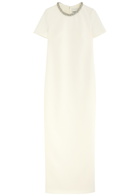 Roland Mouret Crystal-embellished Crepe Maxi Dress Cream