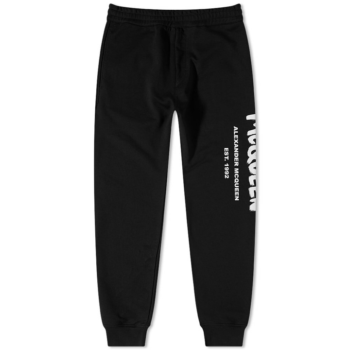 Photo: Alexander McQueen Men's Graffiti Logo Sweat Pant in Blck&Ivry