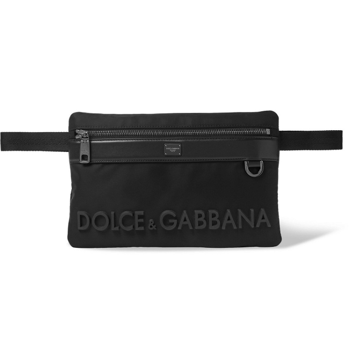 Photo: Dolce & Gabbana - Logo-Appliquéd Leather-Trimmed Nylon Belt Bag - Black