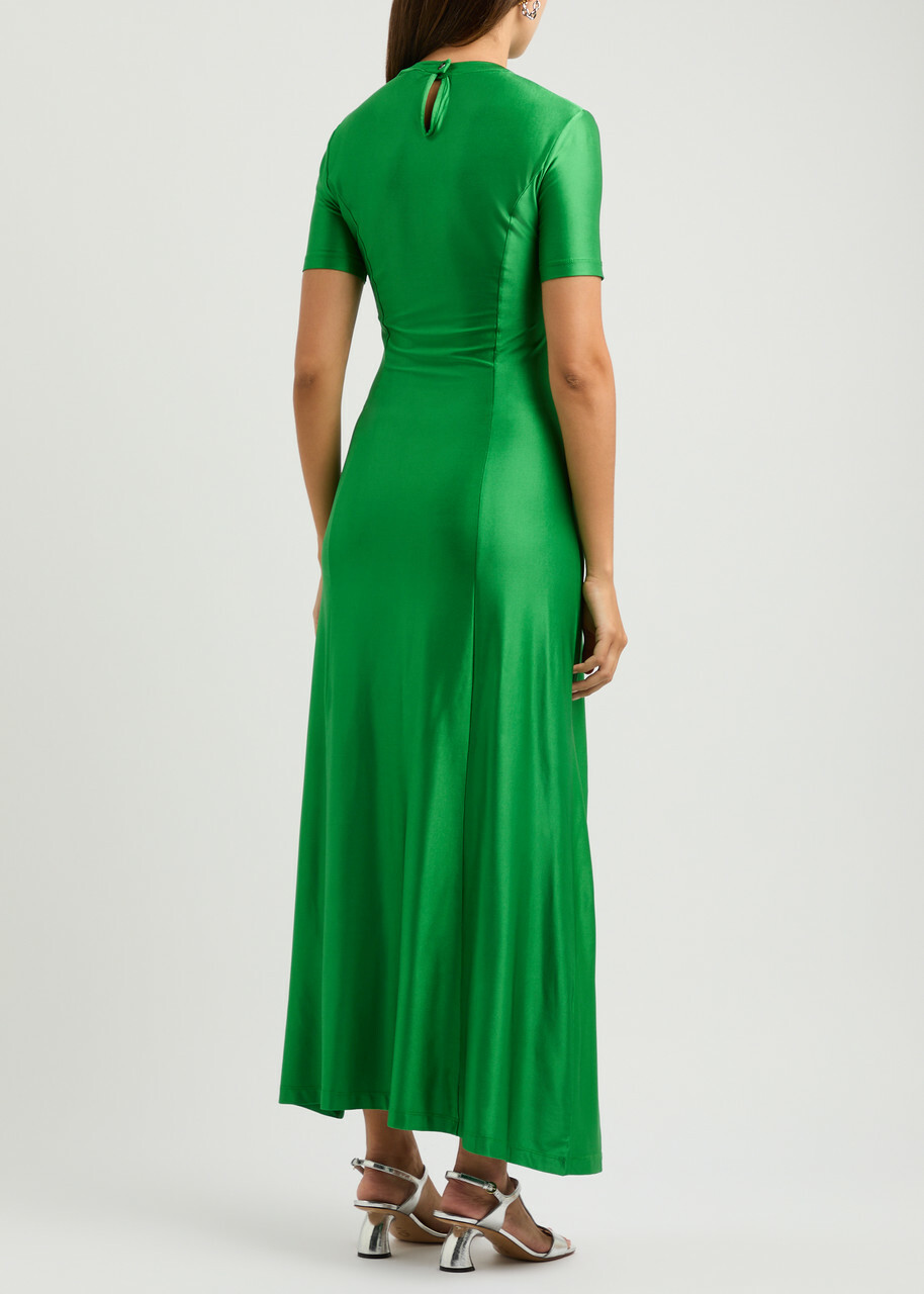Rabanne Ruched Satin-jersey Maxi Dress Green Paco Rabanne