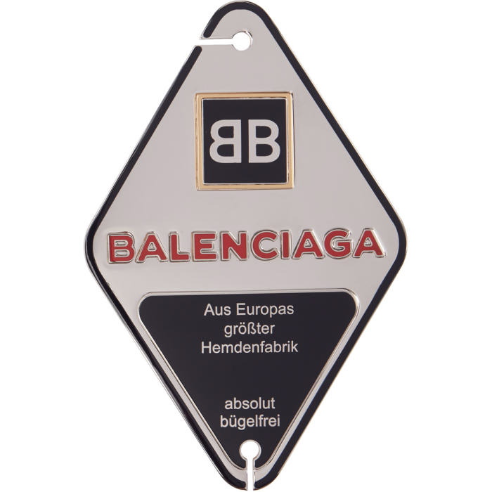 Photo: Balenciaga Silver and Navy Diamond Stamp Badge Brooch