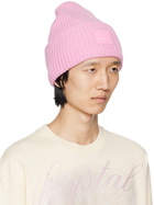 Acne Studios Pink Large Logo Beanie