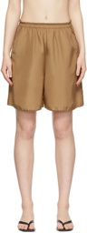 TOTEME Tan Silk Embroidered Shorts