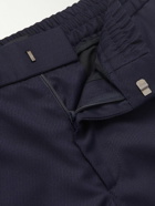 Brioni - Straight-Leg Leather-Trimmed Virgin Wool-Drill Trousers - Blue