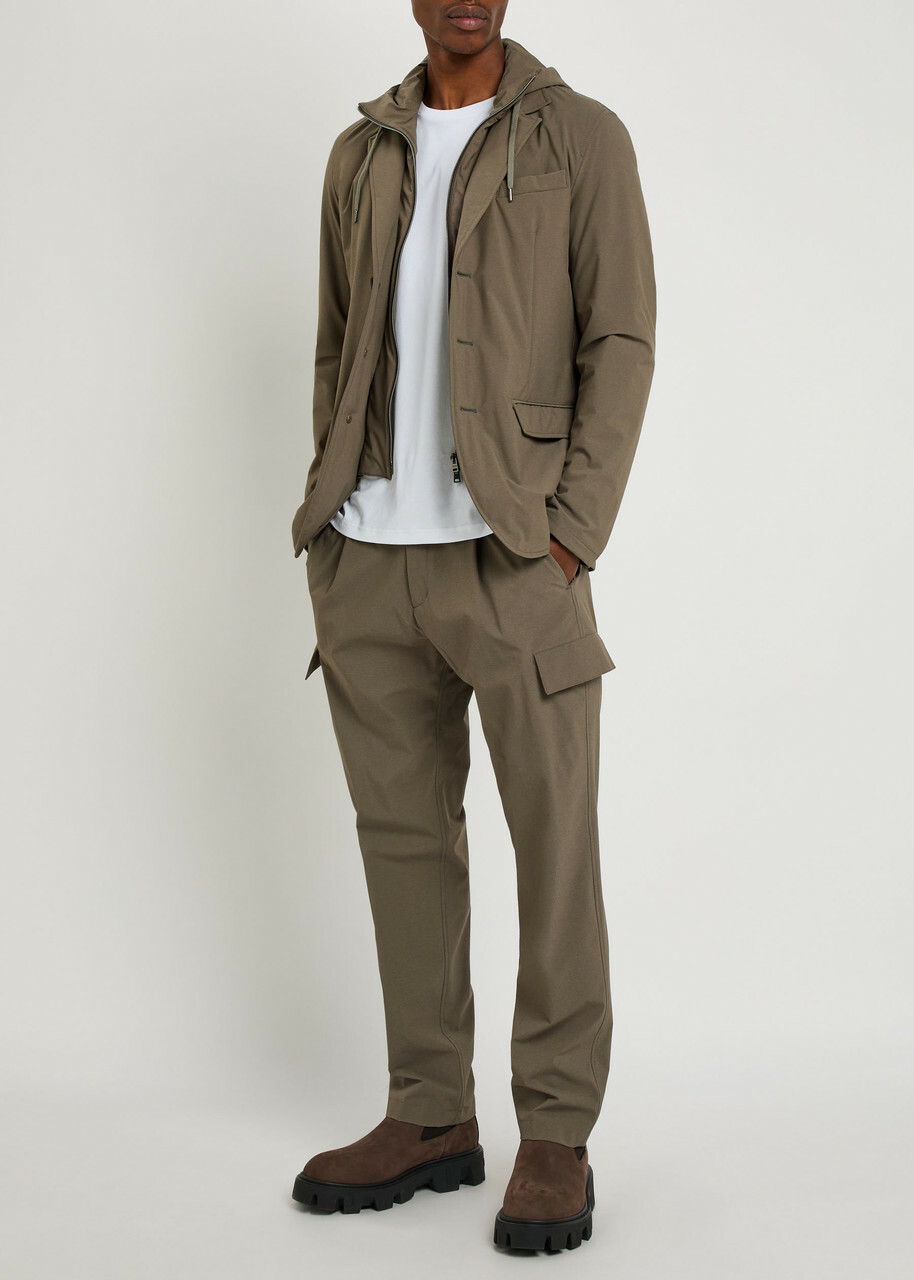 Herno Hooded-insert Layered Nylon Blazer Jacket Taupe