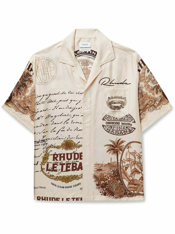 Photo: Rhude - Cigar Camp-Collar Printed Silk-Twill Shirt - Neutrals