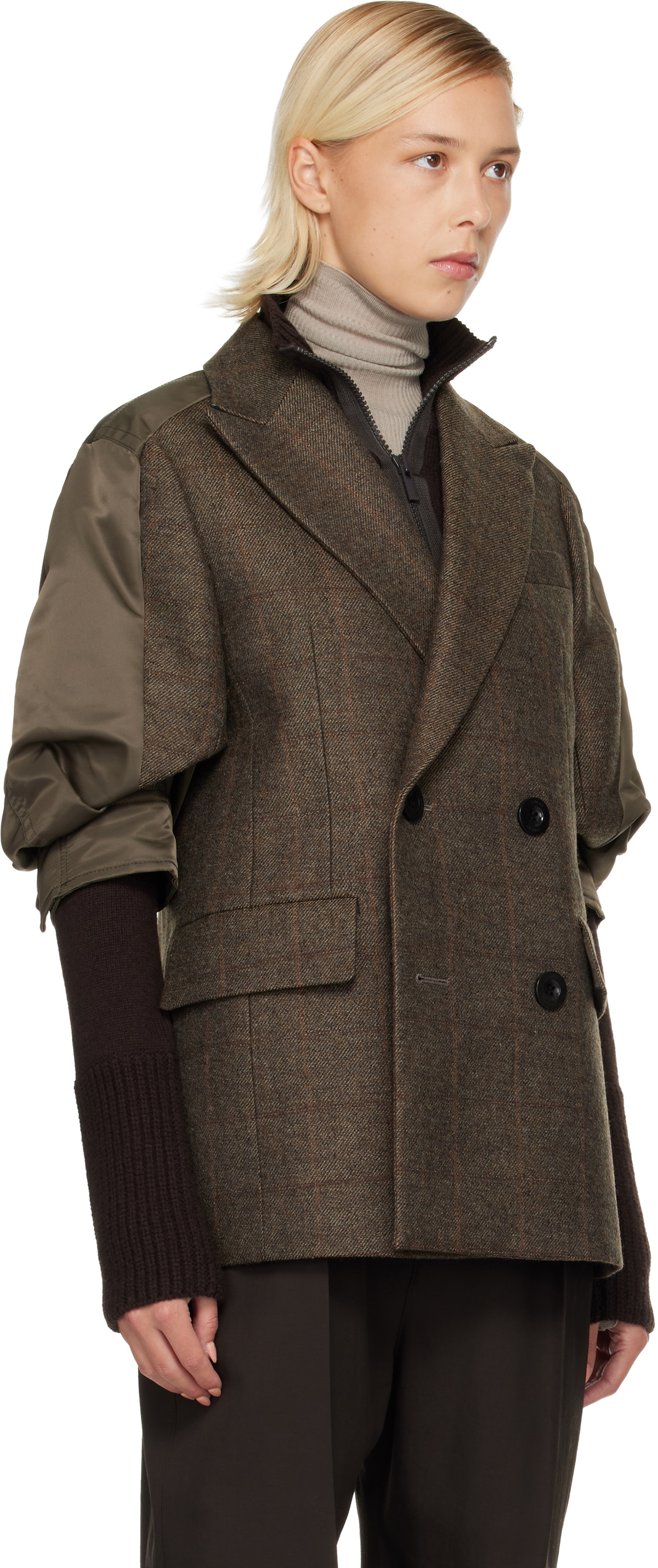 sacai Brown Double-Faced Plaid Blazer