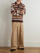 The Elder Statesman - Striped Cashmere Polo Shirt - Brown