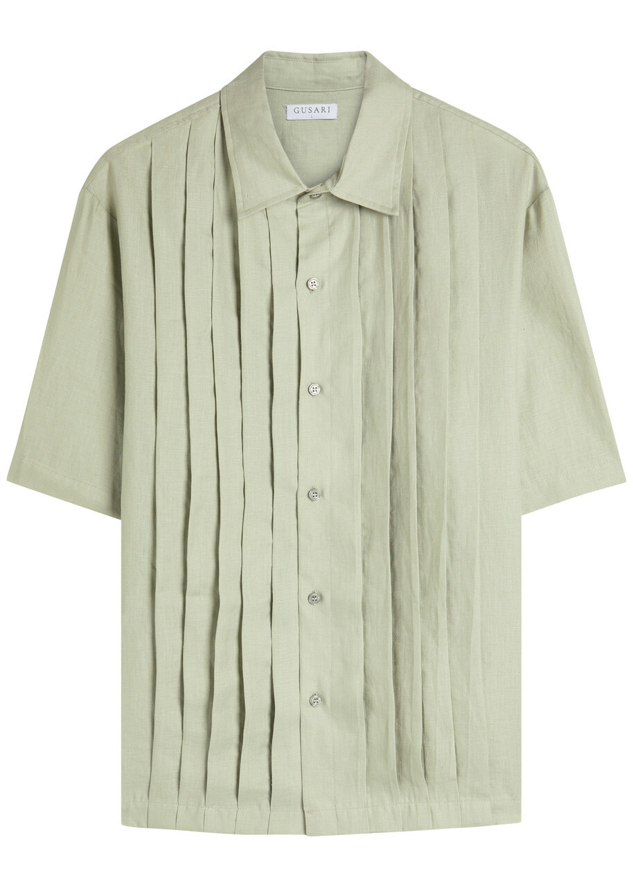 Gusari Montecarlo Pleated Linen Shirt Light Green