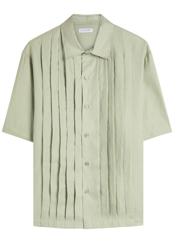 Photo: Gusari Montecarlo Pleated Linen Shirt Light Green