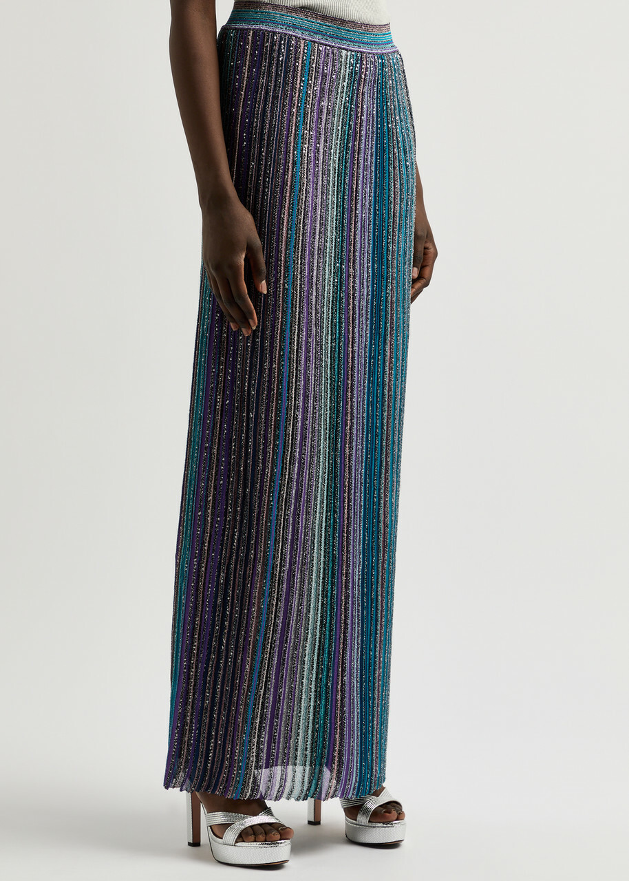 ◯ MISSONI vintage 多色ストライプタイトスカート Missoni Striped Embellished Metallic-knit Maxi Skirt