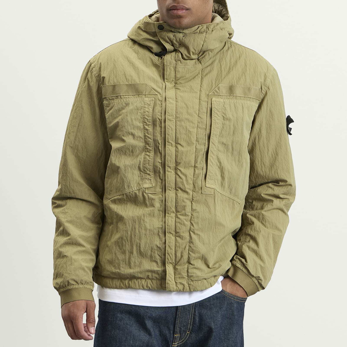 Stone Island Men's Warp Rib Nylon-TC Hooded Jacket in Laurel Green
