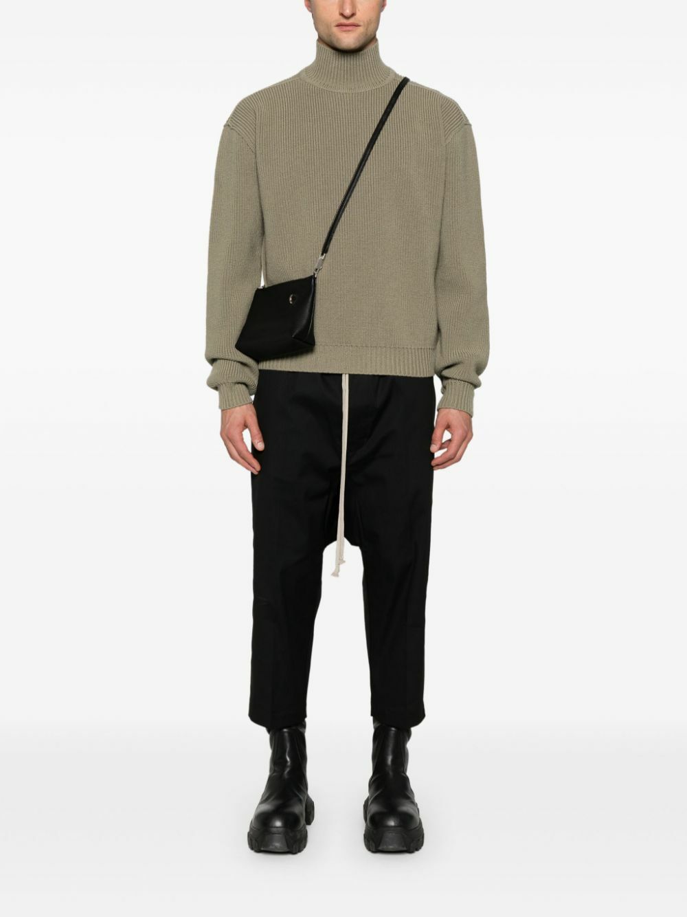 Rick Owens Men's Fisherman Round Neck Virgin Wool Sweater Black